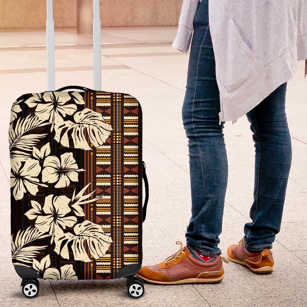 Bula Fiji Masi Luggage Cover Tapa Tropical Hibiscus Half Stylized - Polynesian Pride