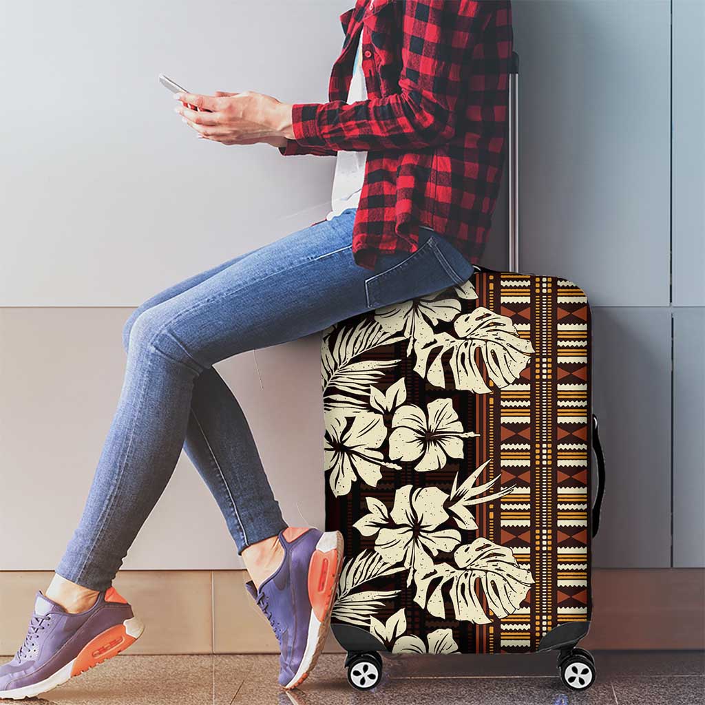 Bula Fiji Masi Luggage Cover Tapa Tropical Hibiscus Half Stylized - Polynesian Pride