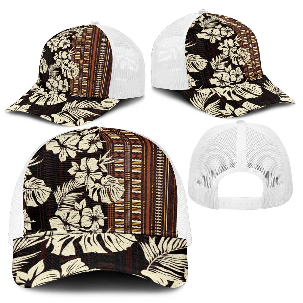 Bula Fiji Masi Mesh Trucker Cap Tapa Tropical Hibiscus Half Stylized - Polynesian Pride