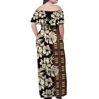Bula Fiji Masi Off Shoulder Maxi Dress Tapa Tropical Hibiscus Half Stylized - Polynesian Pride
