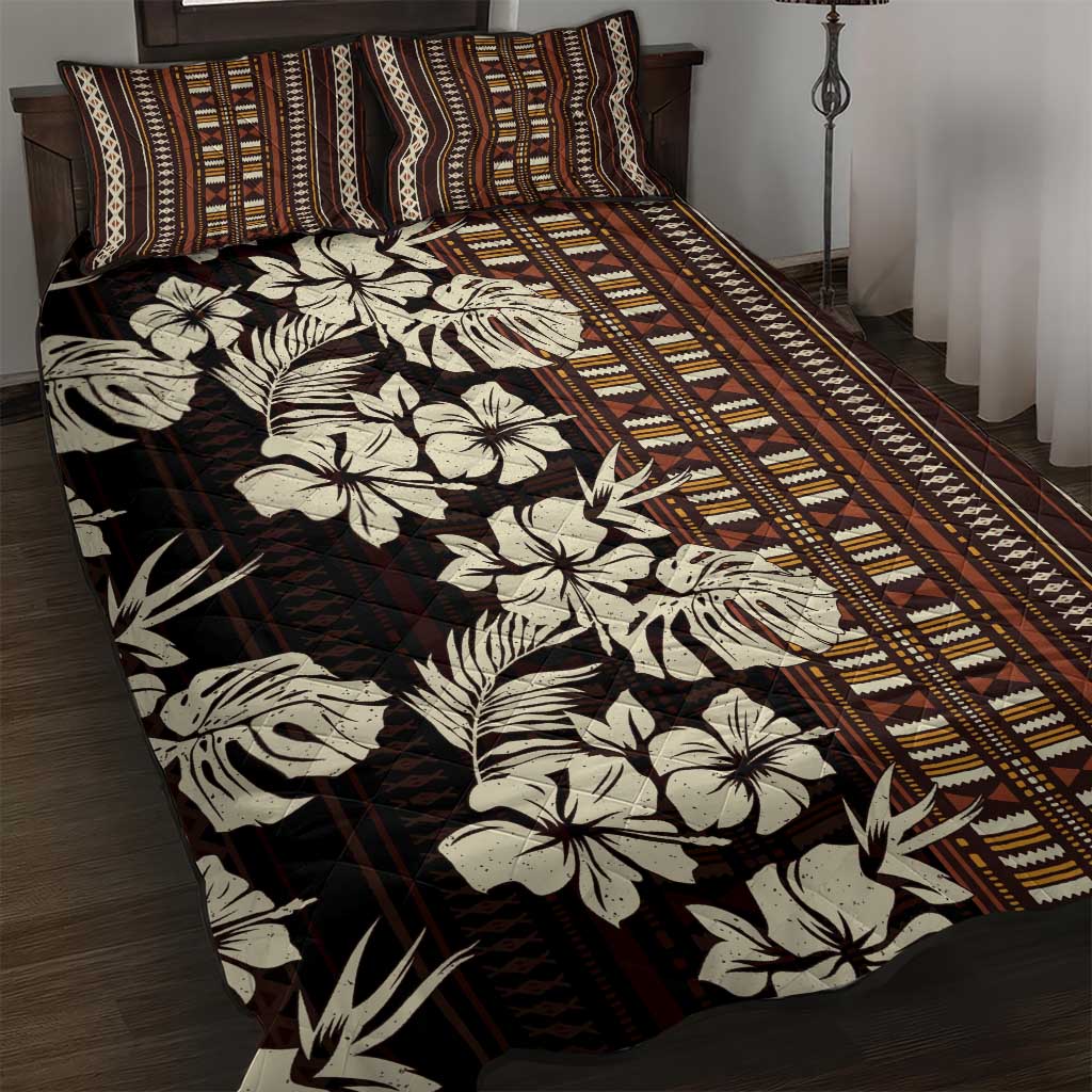 Bula Fiji Masi Quilt Bed Set Tapa Tropical Hibiscus Half Stylized - Polynesian Pride