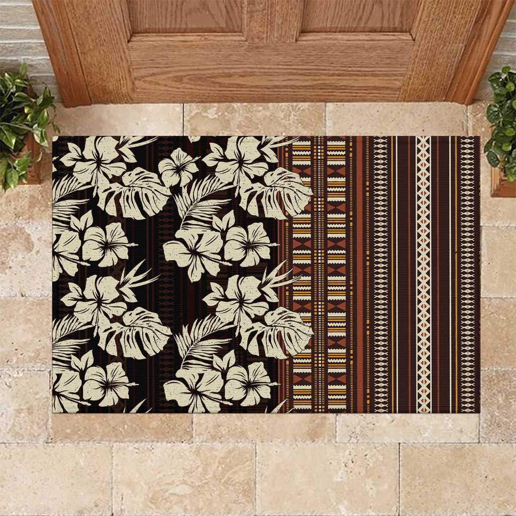 Bula Fiji Masi Rubber Doormat Tapa Tropical Hibiscus Half Stylized - Polynesian Pride