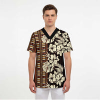 Bula Fiji Masi Scrub Top Tapa Tropical Hibiscus Half Stylized - Polynesian Pride