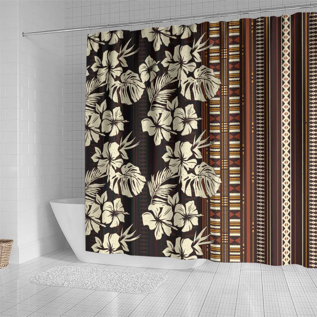 Bula Fiji Masi Shower Curtain Tapa Tropical Hibiscus Half Stylized - Polynesian Pride