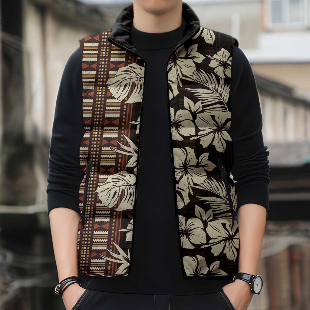 Bula Fiji Masi Sleeveless Puffer Jacket Tapa Tropical Hibiscus Half Stylized - Polynesian Pride