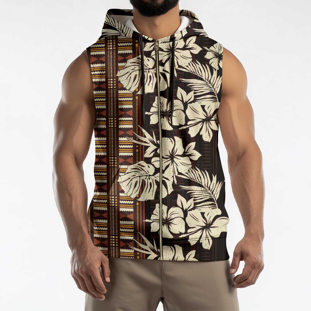Bula Fiji Masi Sleeveless Zip Hoodie Tapa Tropical Hibiscus Half Stylized - Polynesian Pride