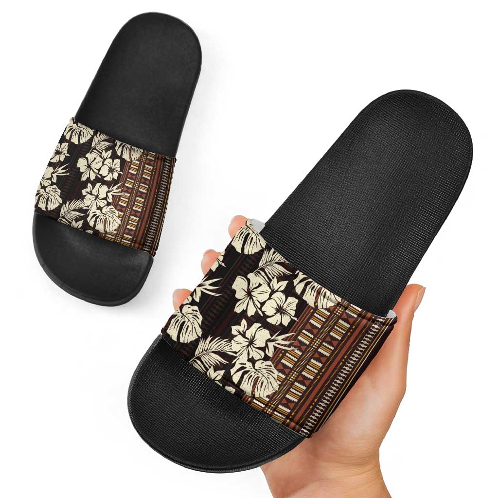 Bula Fiji Masi Slide Sandals Tapa Tropical Hibiscus Half Stylized LT14 - Polynesian Pride