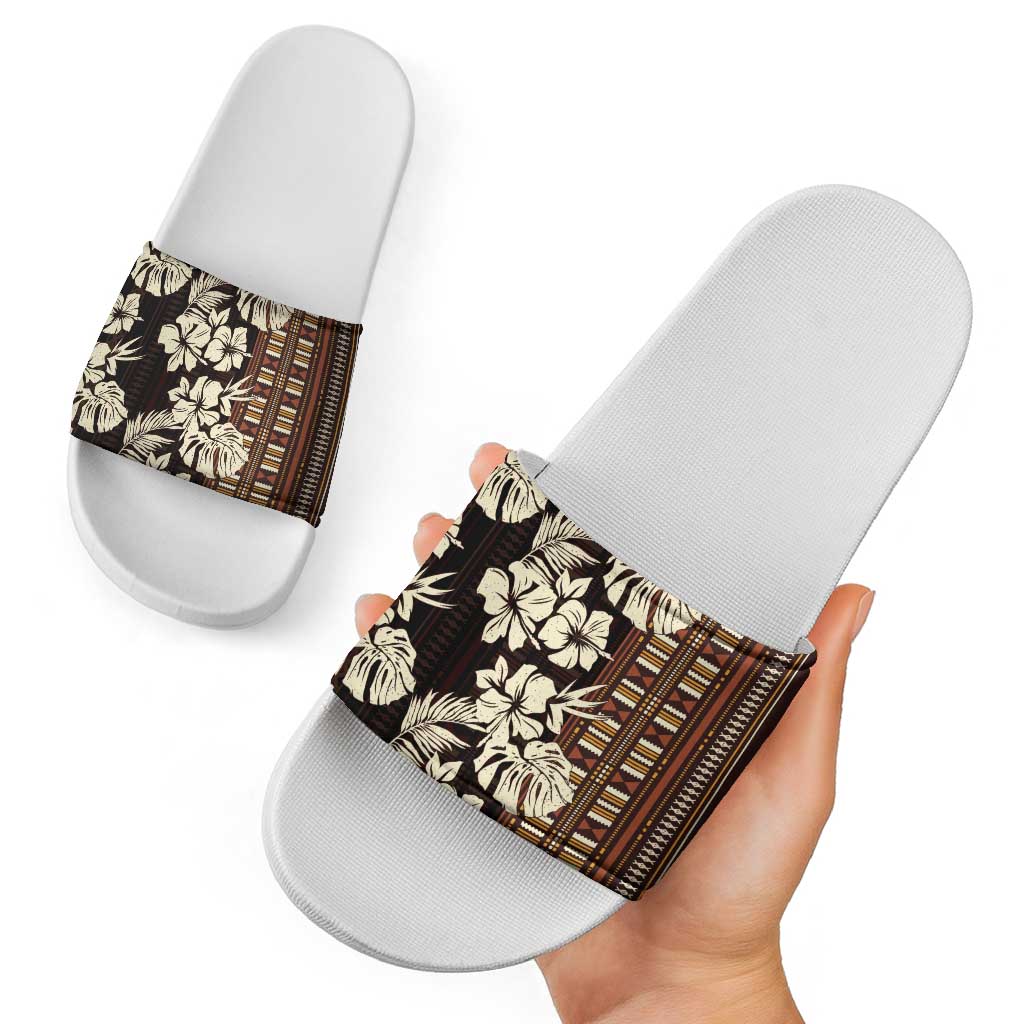Bula Fiji Masi Slide Sandals Tapa Tropical Hibiscus Half Stylized LT14 - Polynesian Pride