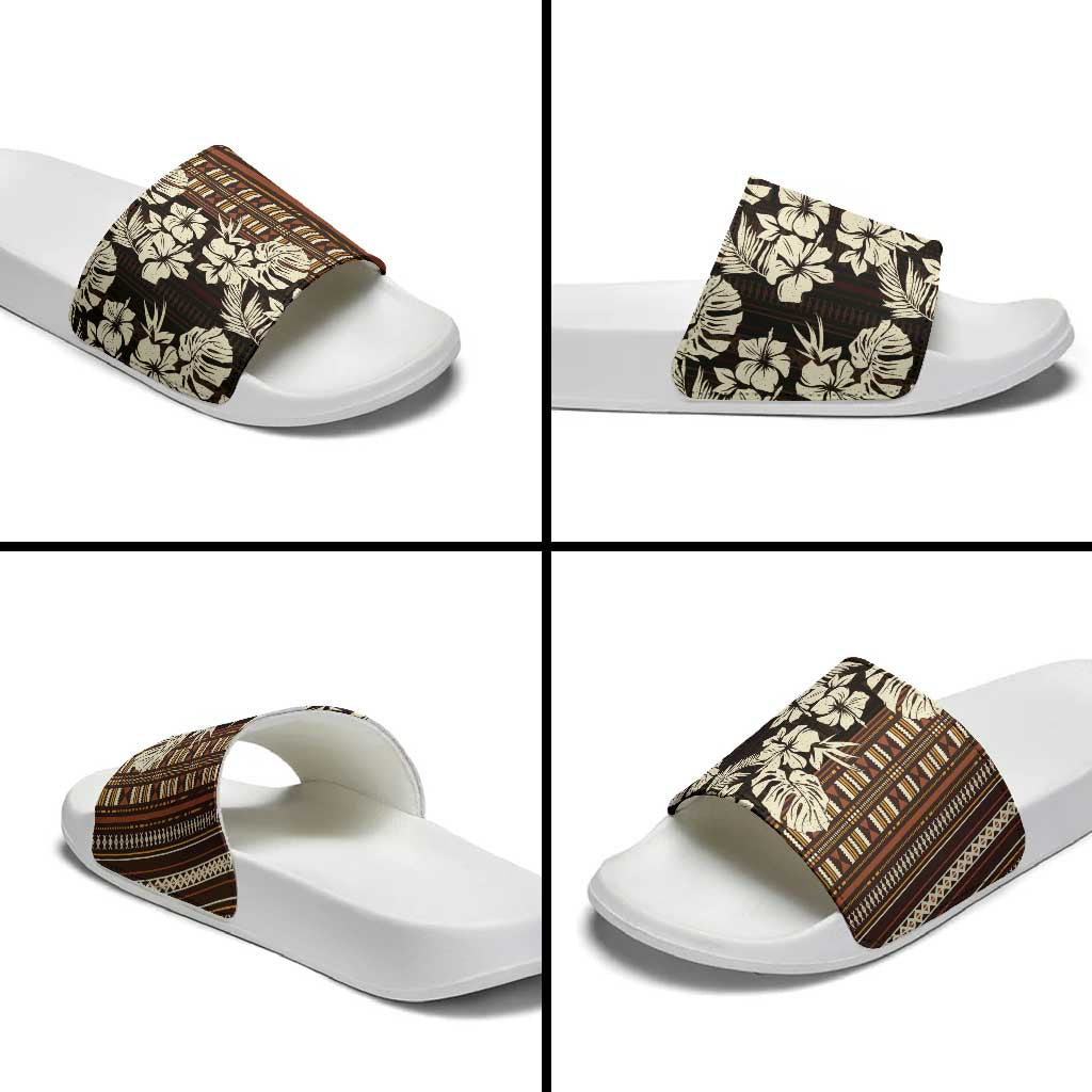 Bula Fiji Masi Slide Sandals Tapa Tropical Hibiscus Half Stylized LT14 - Polynesian Pride