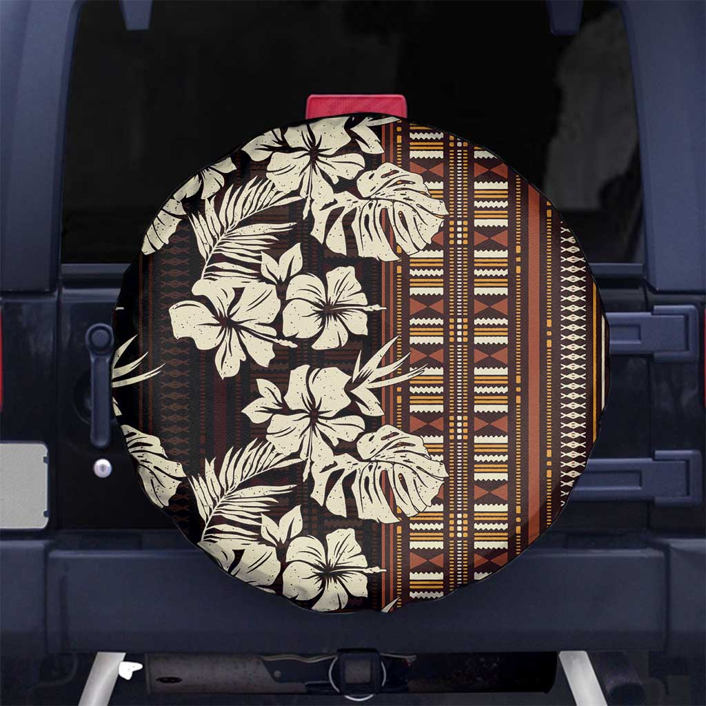 Bula Fiji Masi Spare Tire Cover Tapa Tropical Hibiscus Half Stylized - Polynesian Pride