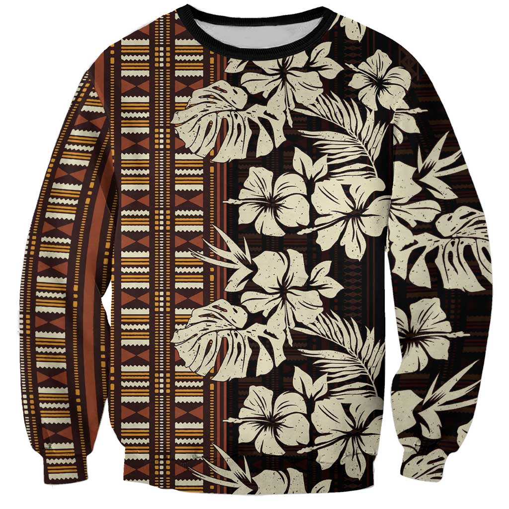 Bula Fiji Masi Sweatshirt Tapa Tropical Hibiscus Half Stylized - Polynesian Pride