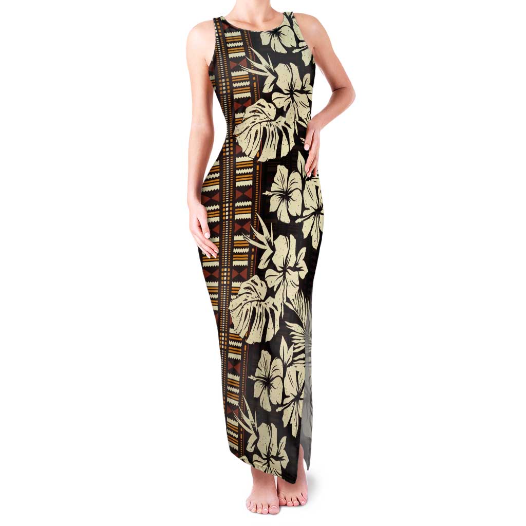Bula Fiji Masi Tank Maxi Dress Tapa Tropical Hibiscus Half Stylized - Polynesian Pride