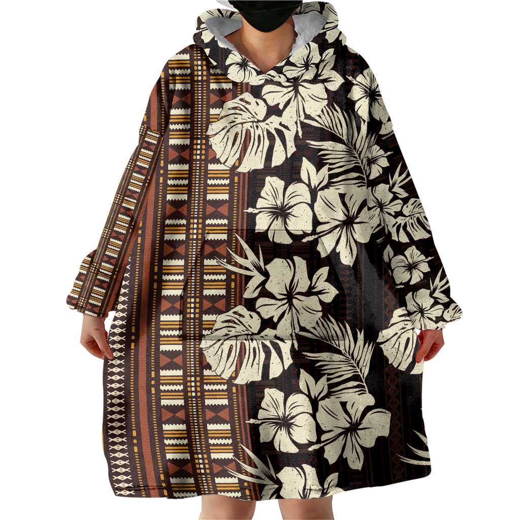 Bula Fiji Masi Wearable Blanket Hoodie Tapa Tropical Hibiscus Half Stylized - Polynesian Pride