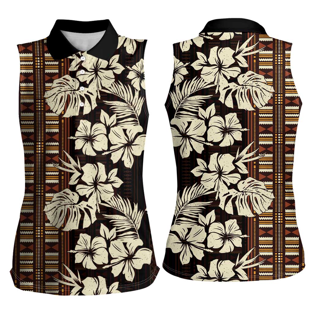 Bula Fiji Masi Women Sleeveless Polo Shirt Tapa Tropical Hibiscus Half Stylized - Polynesian Pride