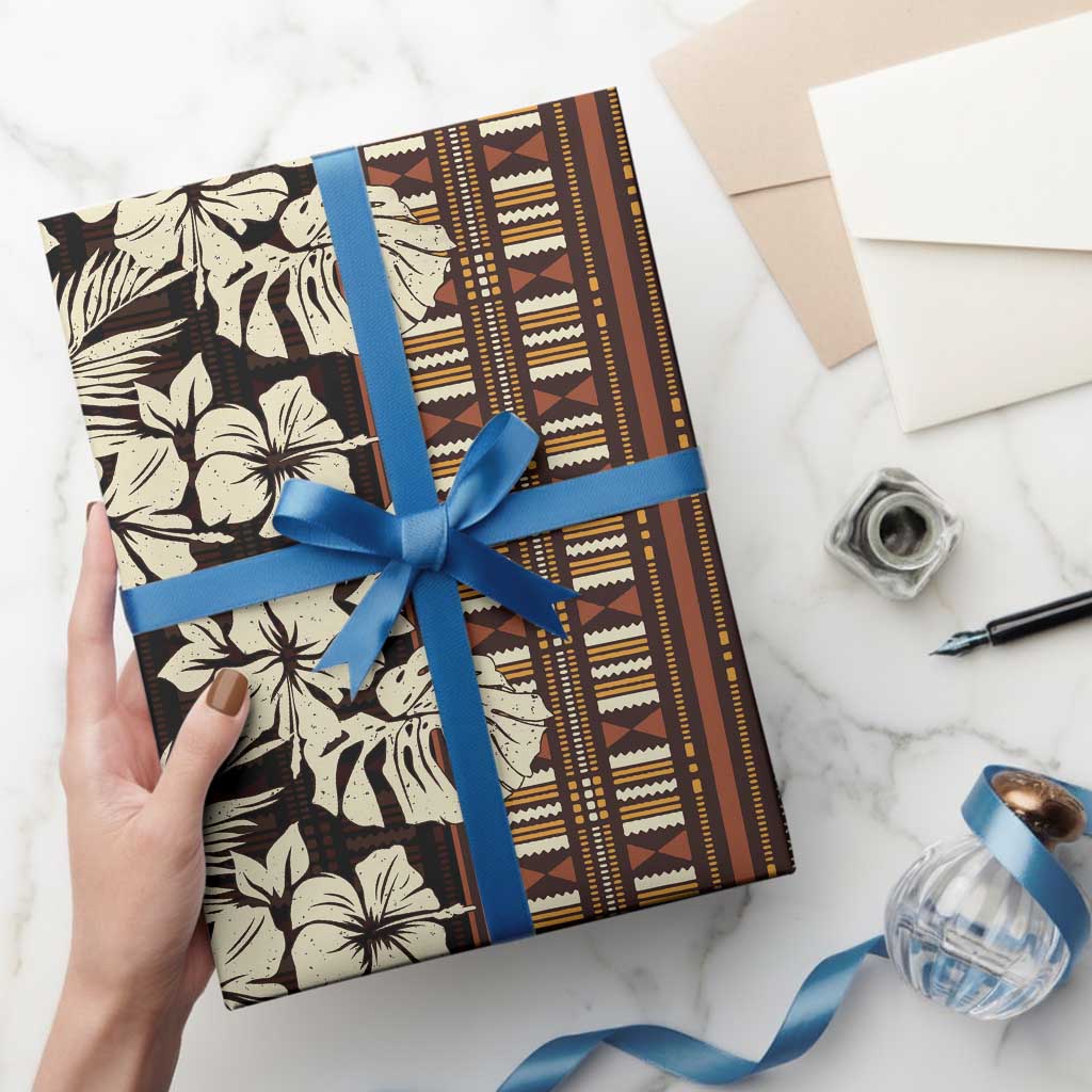 Bula Fiji Masi Wrapping Paper Tapa Tropical Hibiscus Half Stylized LT14 - Polynesian Pride