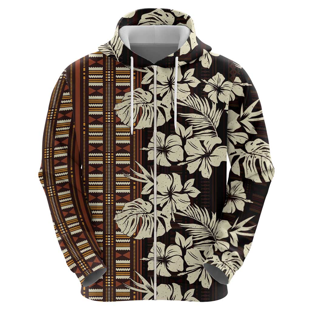Bula Fiji Masi Zip Hoodie Tapa Tropical Hibiscus Half Stylized - Polynesian Pride