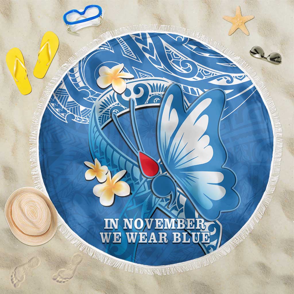 Polynesia Diabetes Awareness Month Beach Blanket In November We Wear Blue LT14 One Size 150cm Blue - Polynesian Pride