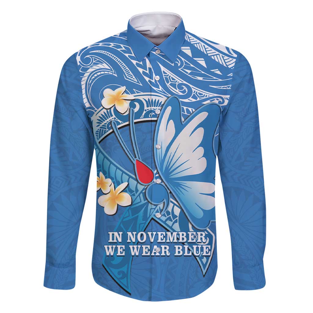 Polynesia Diabetes Awareness Month Family Matching Short Sleeve Bodycon Dress and Hawaiian Shirt In November We Wear Blue