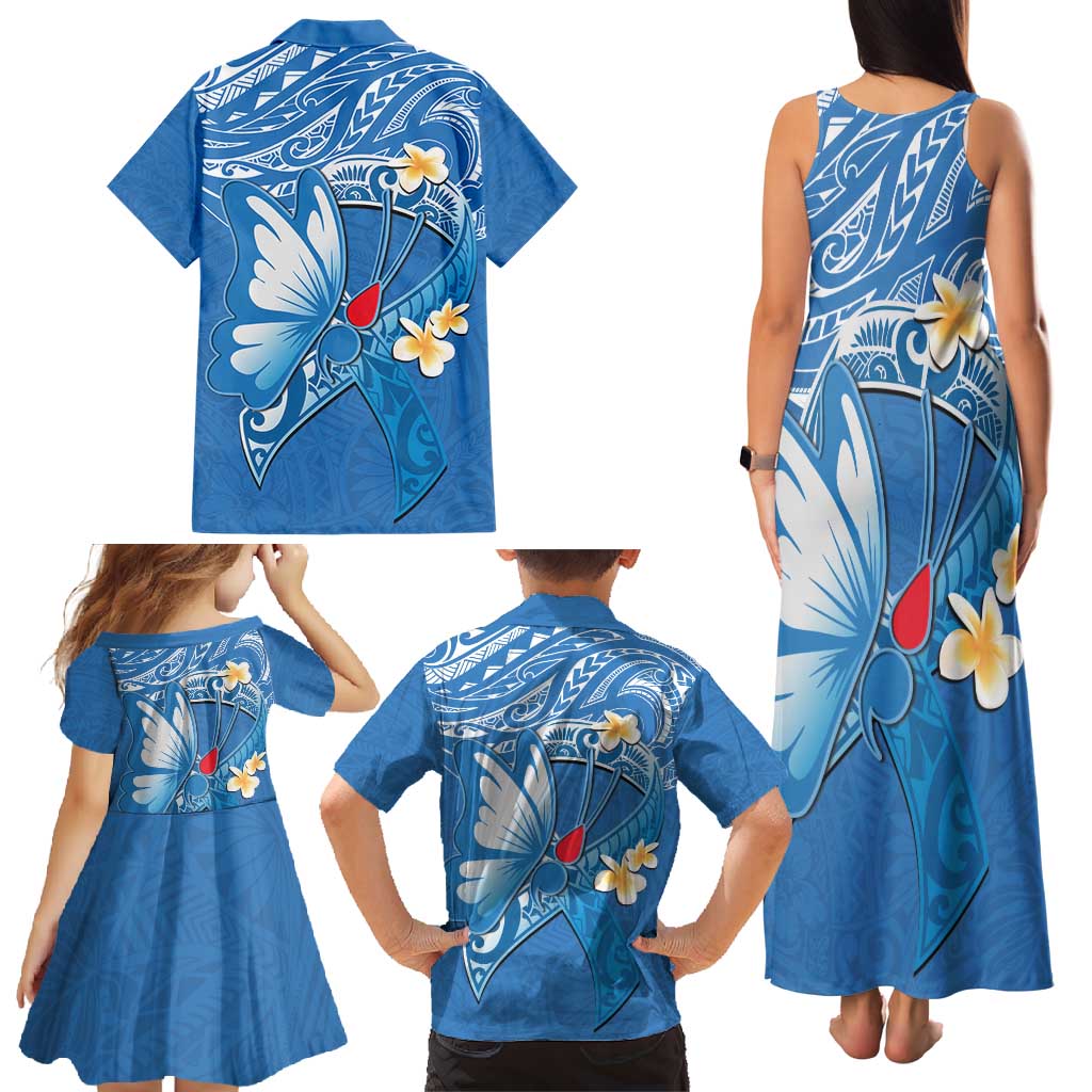 Polynesia Diabetes Awareness Month Family Matching Tank Maxi Dress and Hawaiian Shirt In November We Wear Blue