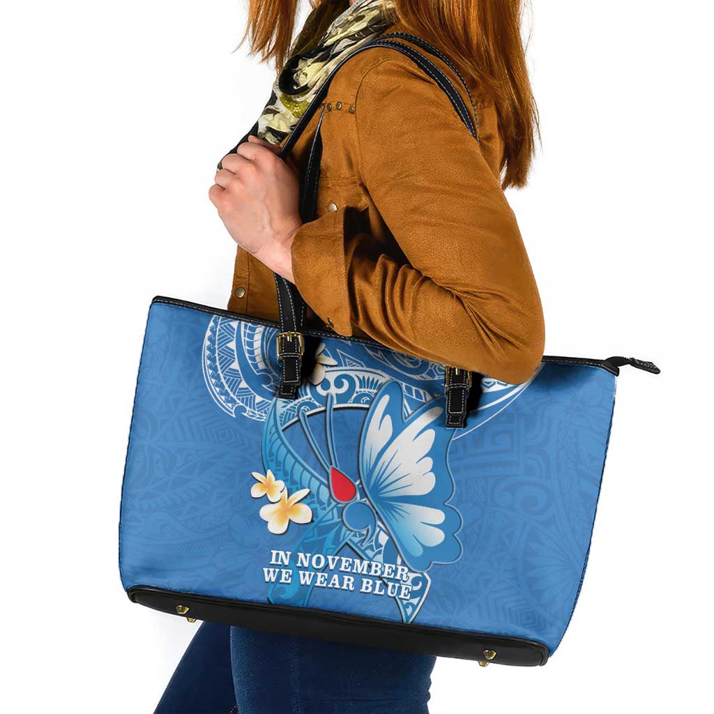 Polynesia Diabetes Awareness Month Leather Tote Bag In November We Wear Blue LT14 Blue - Polynesian Pride