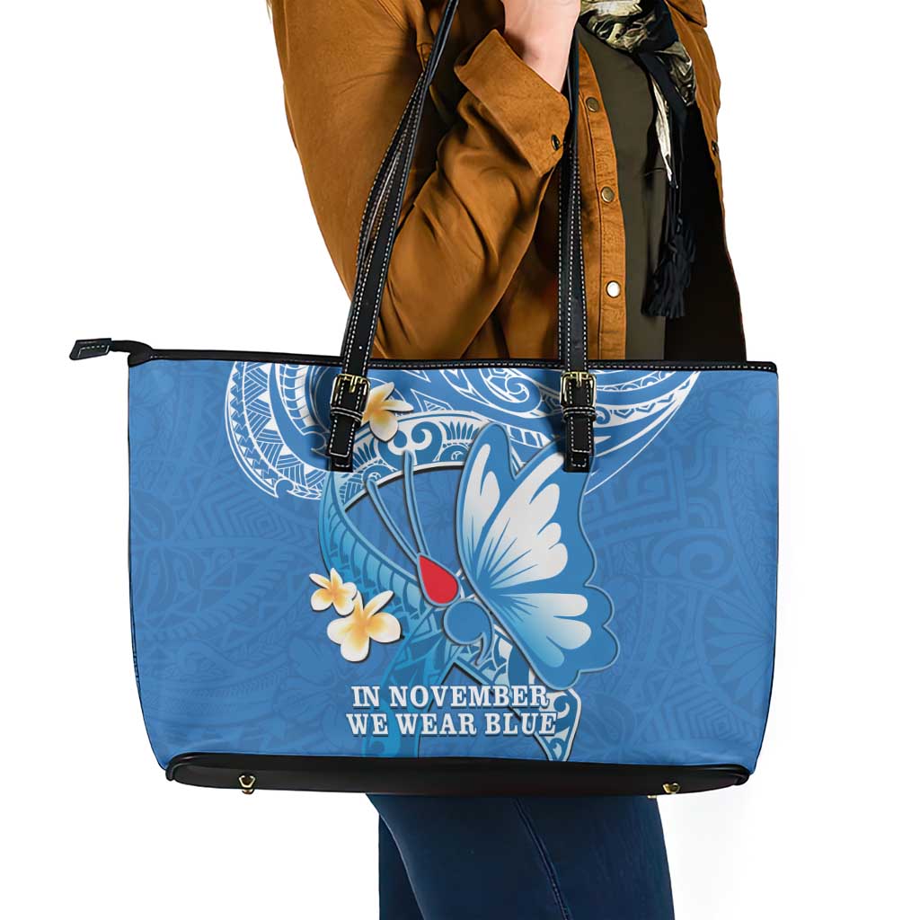 Polynesia Diabetes Awareness Month Leather Tote Bag In November We Wear Blue LT14 - Polynesian Pride