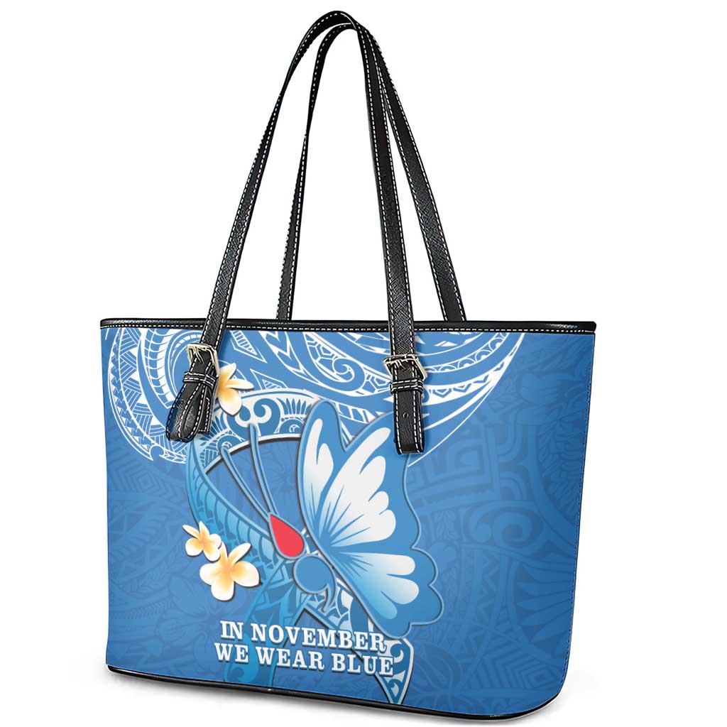 Polynesia Diabetes Awareness Month Leather Tote Bag In November We Wear Blue LT14 - Polynesian Pride