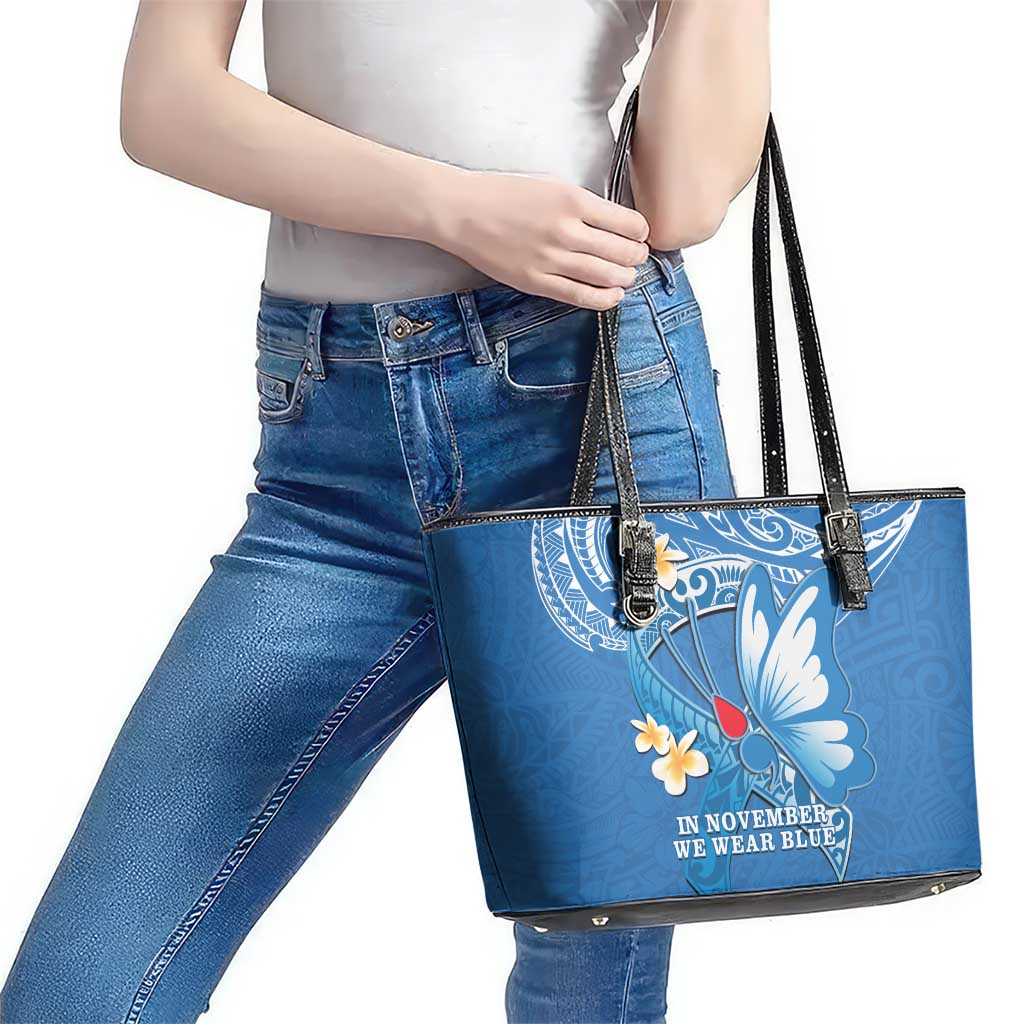 Polynesia Diabetes Awareness Month Leather Tote Bag In November We Wear Blue LT14 - Polynesian Pride