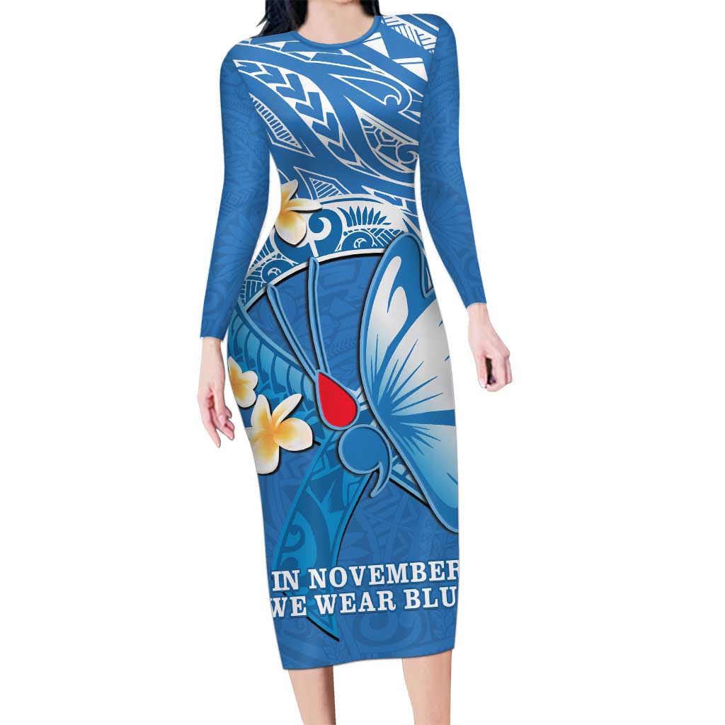 Polynesia Diabetes Awareness Month Long Sleeve Bodycon Dress In November We Wear Blue