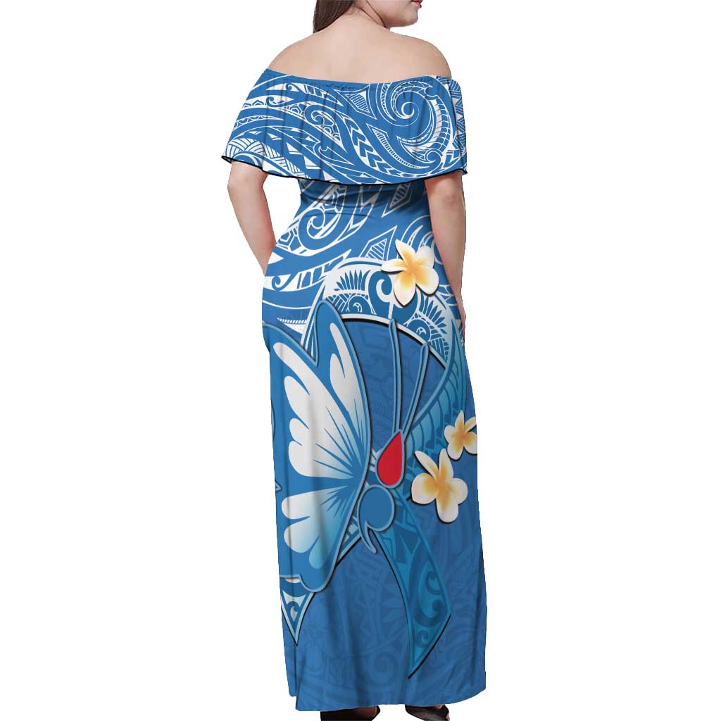 Polynesia Diabetes Awareness Month Off Shoulder Maxi Dress In November We Wear Blue LT14 - Polynesian Pride