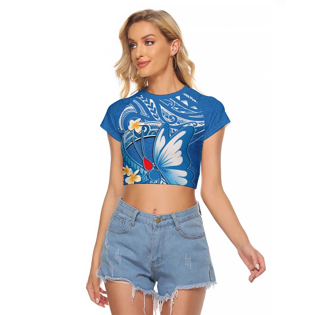 Polynesia Diabetes Awareness Month Raglan Cropped T Shirt In November We Wear Blue LT14 Female Blue - Polynesian Pride