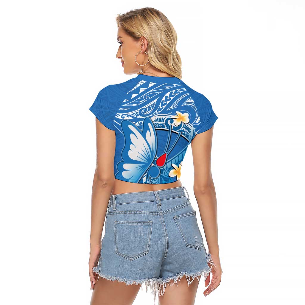 Polynesia Diabetes Awareness Month Raglan Cropped T Shirt In November We Wear Blue LT14 - Polynesian Pride