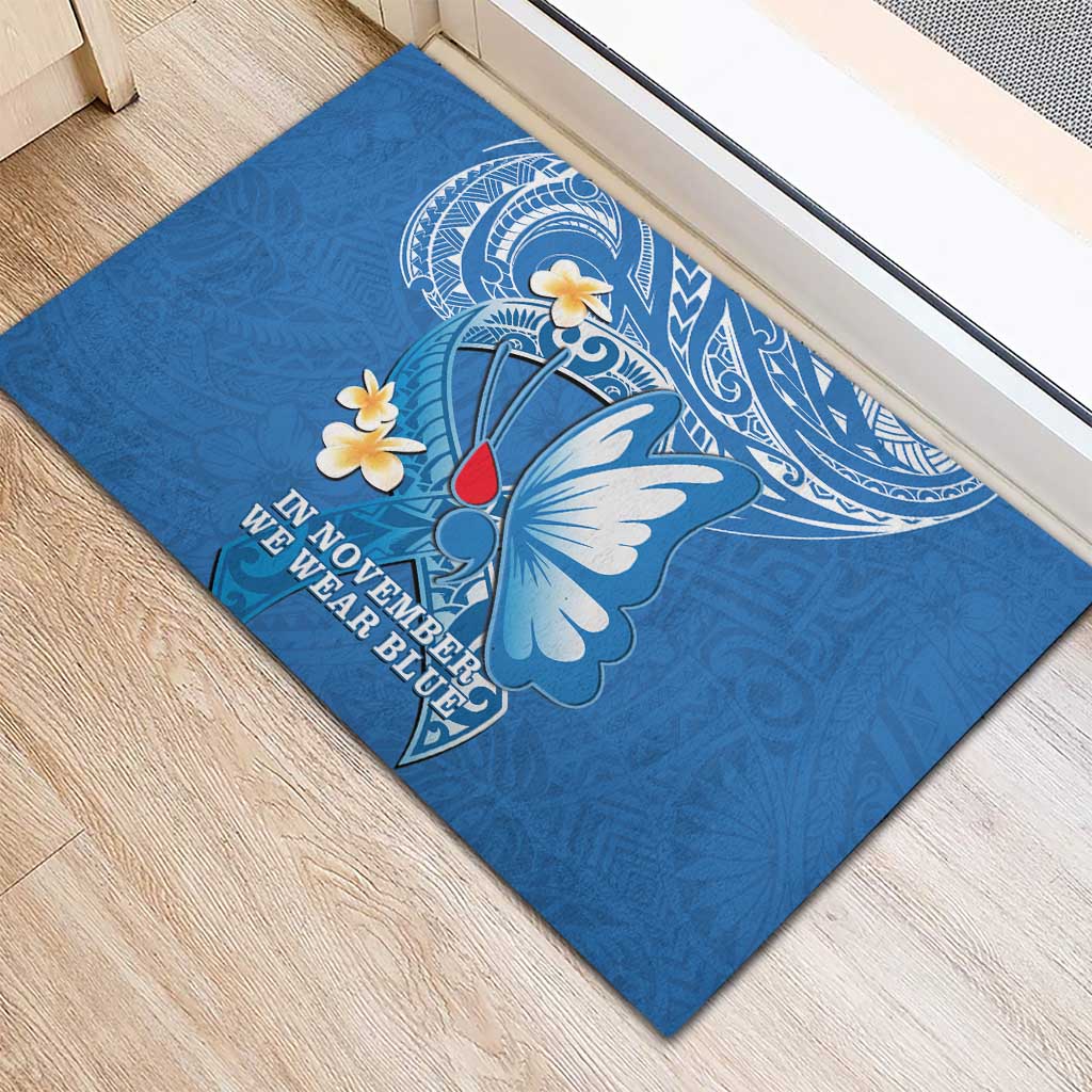 Polynesia Diabetes Awareness Month Rubber Doormat In November We Wear Blue LT14 - Polynesian Pride