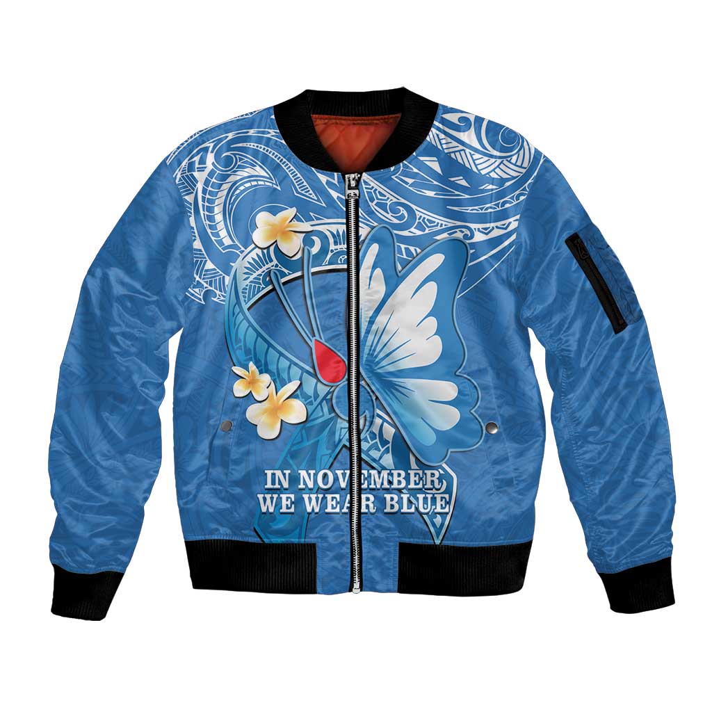 Polynesia Diabetes Awareness Month Sleeve Zip Bomber Jacket In November We Wear Blue