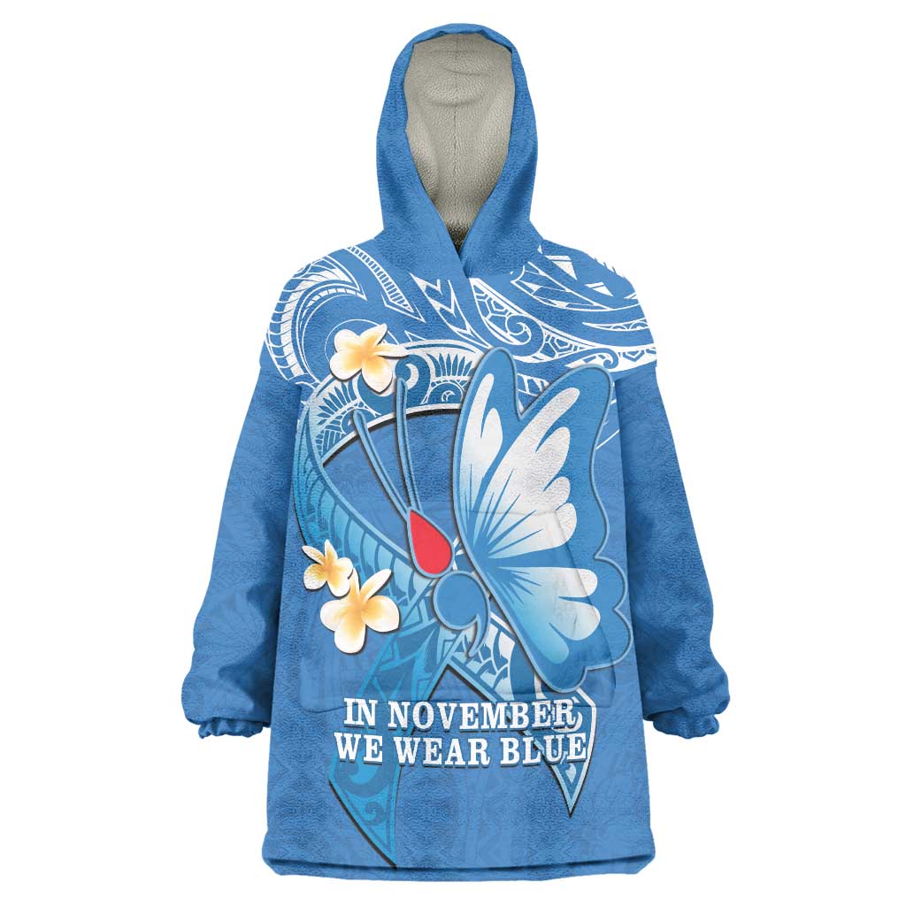 Polynesia Diabetes Awareness Month Wearable Blanket Hoodie In November We Wear Blue LT14 One Size Blue - Polynesian Pride