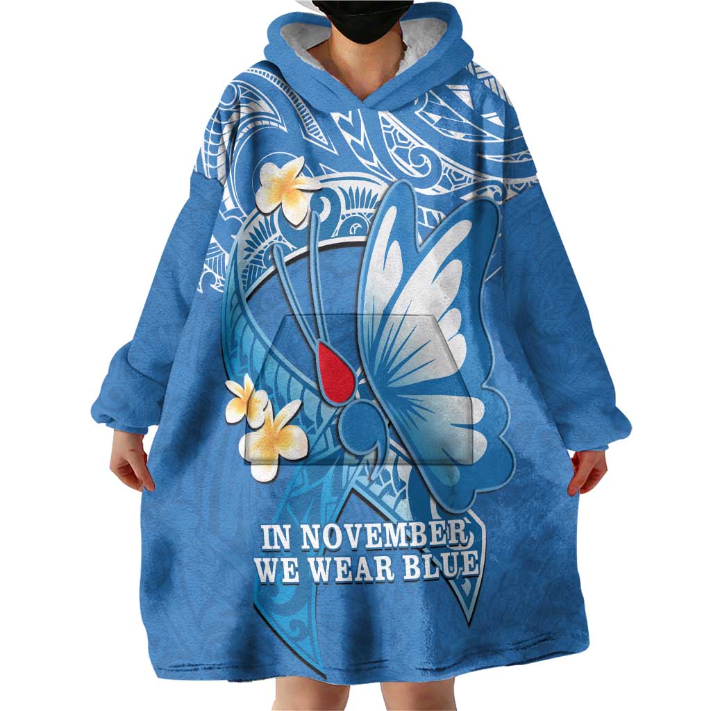 Polynesia Diabetes Awareness Month Wearable Blanket Hoodie In November We Wear Blue LT14 - Polynesian Pride