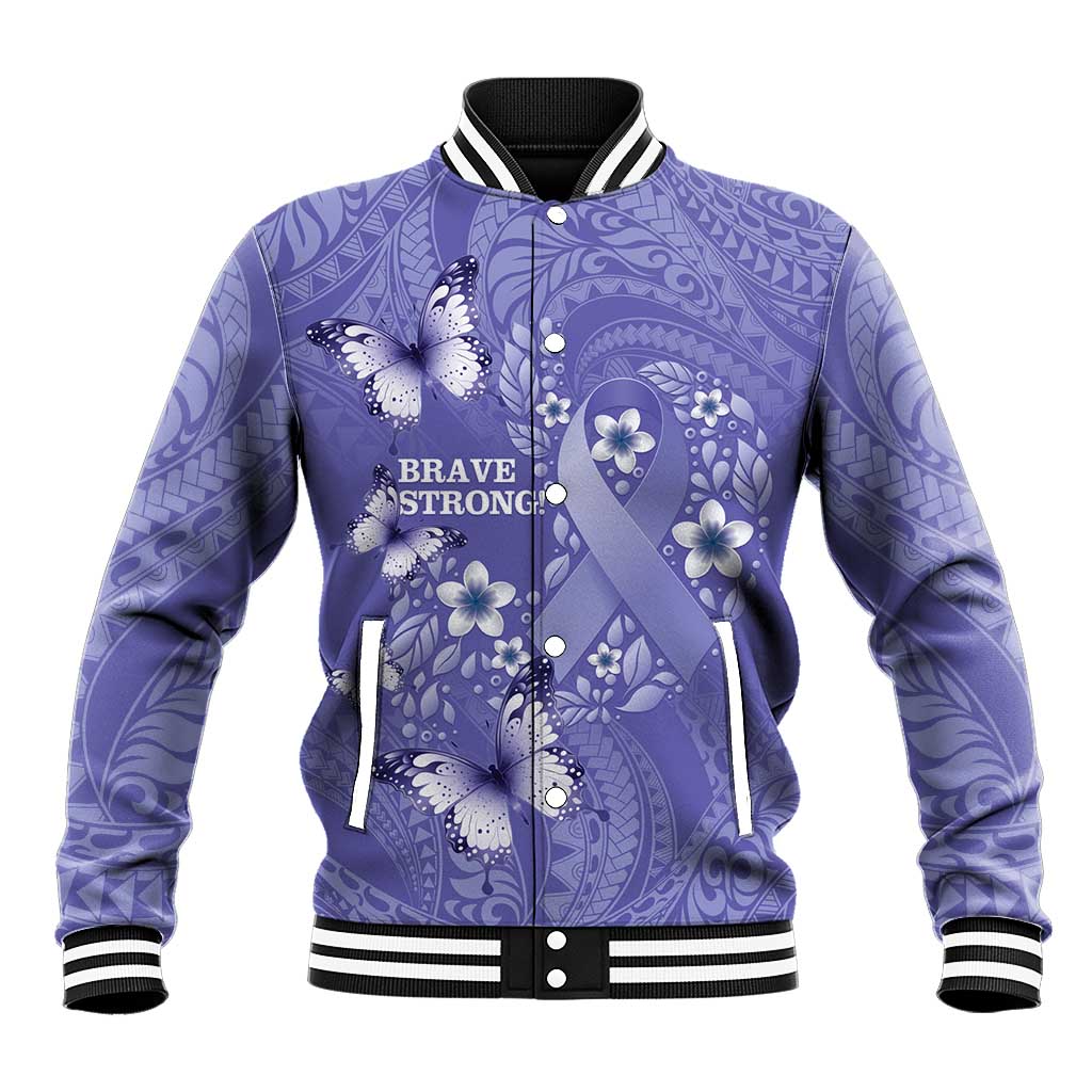 Polynesia Stomach Cancer Awareness Baseball Jacket Periwinkle Ribbon Brave Strong! LT14 Unisex Periwinkle - Polynesian Pride