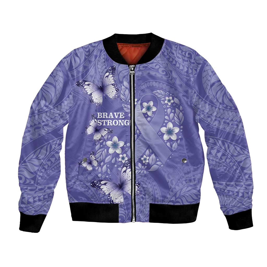 Polynesia Stomach Cancer Awareness Bomber Jacket Periwinkle Ribbon Brave Strong!