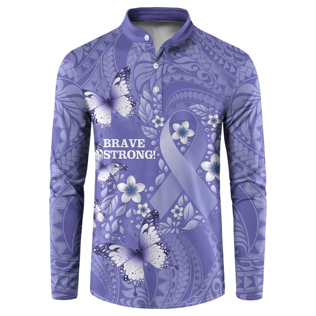 Polynesia Stomach Cancer Awareness Button Sweatshirt Periwinkle Ribbon Brave Strong! LT14 Periwinkle - Polynesian Pride