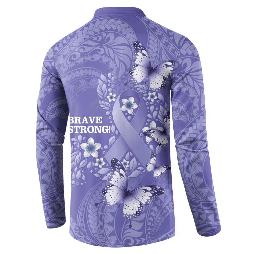 Polynesia Stomach Cancer Awareness Button Sweatshirt Periwinkle Ribbon Brave Strong! LT14 - Polynesian Pride