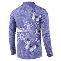Polynesia Stomach Cancer Awareness Button Sweatshirt Periwinkle Ribbon Brave Strong! LT14 - Polynesian Pride