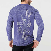 Polynesia Stomach Cancer Awareness Button Sweatshirt Periwinkle Ribbon Brave Strong! LT14 - Polynesian Pride