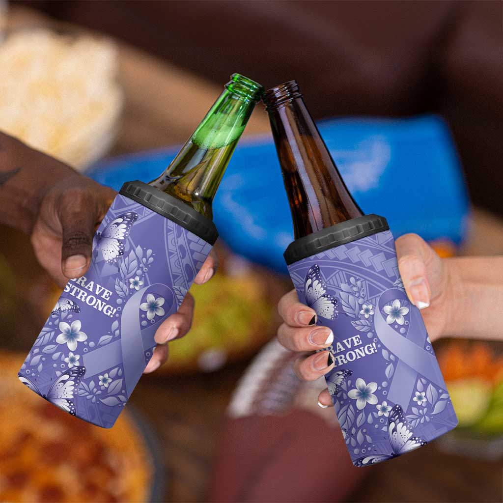 Polynesia Stomach Cancer Awareness 4 in 1 Can Cooler Tumbler Periwinkle Ribbon Brave Strong!