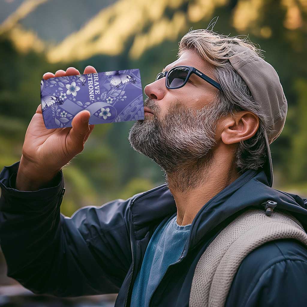 Polynesia Stomach Cancer Awareness 4 in 1 Can Cooler Tumbler Periwinkle Ribbon Brave Strong!