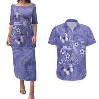 Polynesia Stomach Cancer Awareness Couples Matching Puletasi and Hawaiian Shirt Periwinkle Ribbon Brave Strong! LT14 Periwinkle - Polynesian Pride