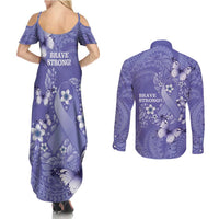 Polynesia Stomach Cancer Awareness Couples Matching Summer Maxi Dress and Long Sleeve Button Shirt Periwinkle Ribbon Brave Strong! LT14 - Polynesian Pride