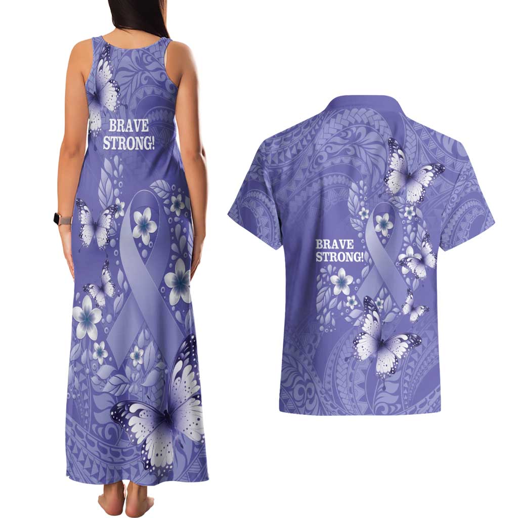 Polynesia Stomach Cancer Awareness Couples Matching Tank Maxi Dress and Hawaiian Shirt Periwinkle Ribbon Brave Strong! LT14 - Polynesian Pride