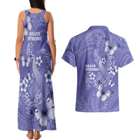 Polynesia Stomach Cancer Awareness Couples Matching Tank Maxi Dress and Hawaiian Shirt Periwinkle Ribbon Brave Strong! LT14 - Polynesian Pride
