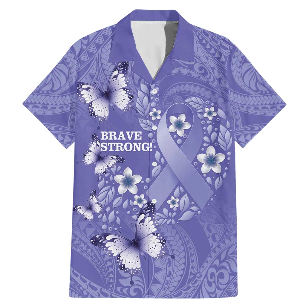 Polynesia Stomach Cancer Awareness Family Matching Mermaid Dress and Hawaiian Shirt Periwinkle Ribbon Brave Strong!