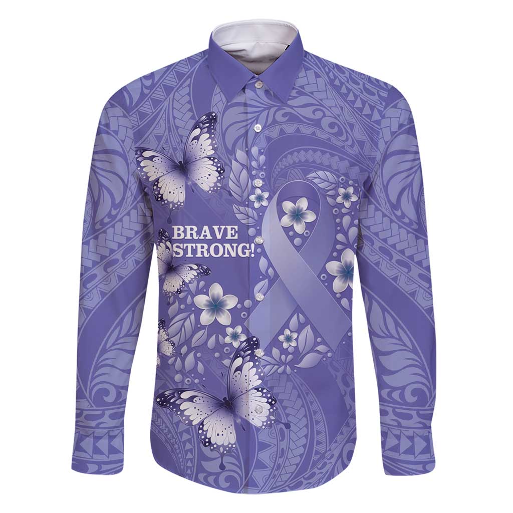 Polynesia Stomach Cancer Awareness Family Matching Mermaid Dress and Hawaiian Shirt Periwinkle Ribbon Brave Strong!