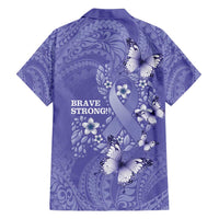 Polynesia Stomach Cancer Awareness Family Matching Off Shoulder Maxi Dress and Hawaiian Shirt Periwinkle Ribbon Brave Strong!